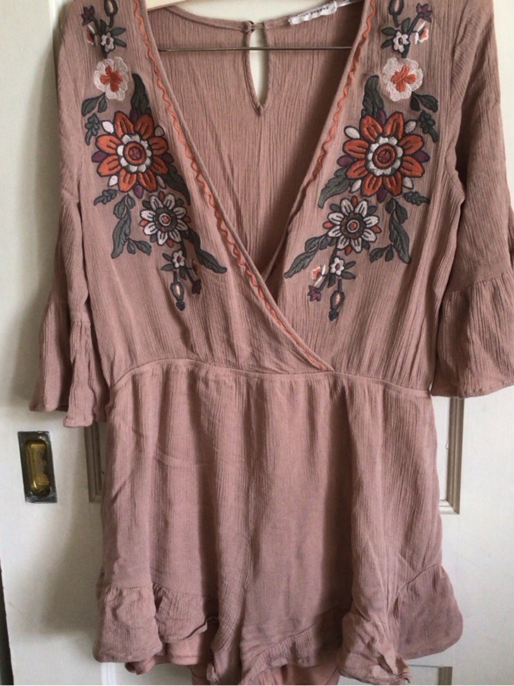 Blu Pepper Dusty Rose Embroidered V-Neck Romper